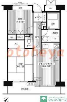 楽器ピアノ可相談 の 賃貸物件 2DK 17万円の図面１
