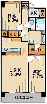 楽器ピアノ可相談 の 賃貸物件 2LDK 17.1万円の図面１