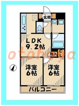 楽器ピアノ可相談 の 賃貸物件 2DK 12.2万円の図面１