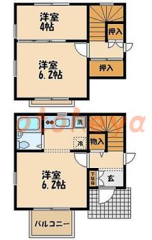 楽器ピアノ可相談 の 賃貸物件 3K 10.5万円の図面１