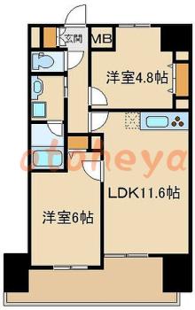 楽器ピアノ可相談 の 賃貸物件 2LDK 18.1万円の図面１