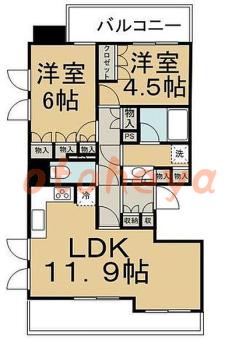 楽器ピアノ可相談 の 賃貸物件 2LDK 18万円の図面１