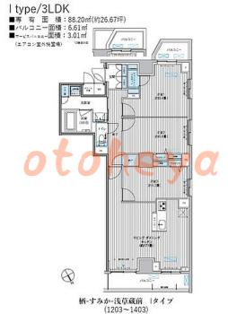 楽器ピアノ可相談 の 賃貸物件 3LDK 38万円の図面１