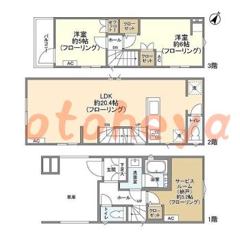 楽器ピアノ可相談 の 賃貸物件 2SLDK 19.9万円の図面１