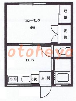 楽器ピアノ可相談 の 賃貸物件 1DK 6.2万円の図面１