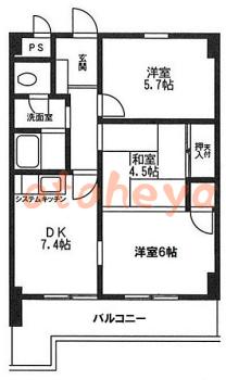 楽器ピアノ可相談 の 賃貸物件 3DK 6万円の図面１