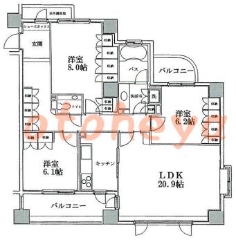 楽器ピアノ可相談 の 賃貸物件 3LDK 55万円の図面１
