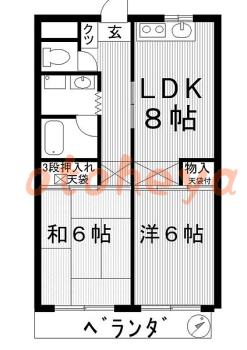楽器ピアノ可相談 の 賃貸物件 2DK 6.2万円の図面１