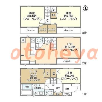 楽器ピアノ可相談 の 賃貸物件 3SLDK 21.2万円の図面１