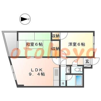 二人入居可能な楽器可相談 の 賃貸物件 2DK 8.1万円の図面１