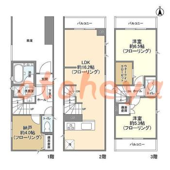 楽器ピアノ可相談 の 賃貸物件 2SLDK 21.6万円の図面１
