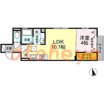 二人入居可能な楽器可相談 の 賃貸物件 1LDK 11.2万円の図面１