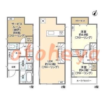 楽器ピアノ可相談 の 賃貸物件 2SLDK 20.9万円の図面１