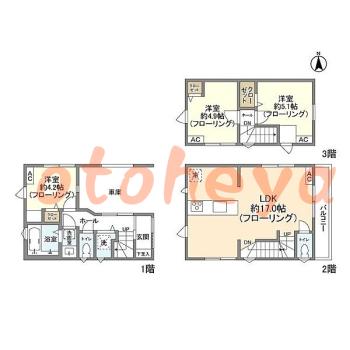 楽器ピアノ可相談 の 賃貸物件 3LDK 23.4万円の図面１