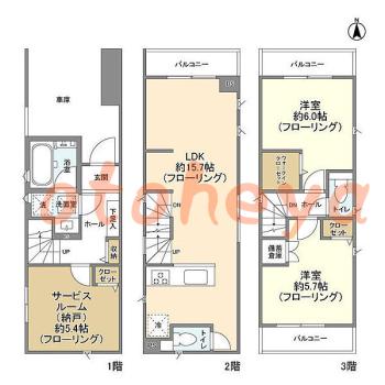 楽器ピアノ可相談 の 賃貸物件 2SLDK 21.6万円の図面１