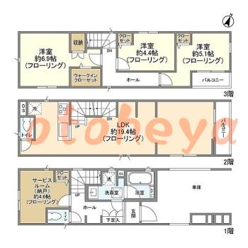 楽器ピアノ可相談 の 賃貸物件 3SLDK 19.9万円の図面１