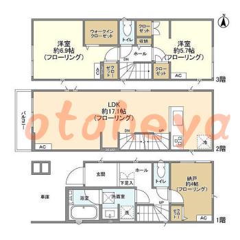 楽器ピアノ可相談 の 賃貸物件 2SLDK 21.8万円の図面１