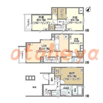 楽器ピアノ可相談 の 賃貸物件 3SLDK 22万円の図面１