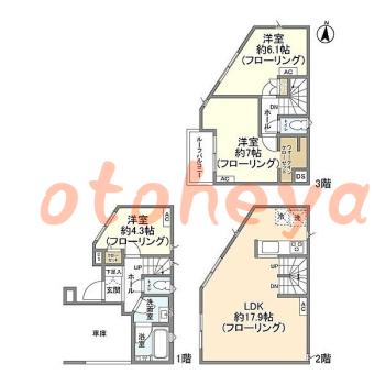楽器ピアノ可相談 の 賃貸物件 3LDK 22.7万円の図面１