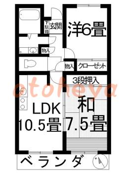 楽器ピアノ可相談 の 賃貸物件 2LDK 6.7万円の図面１