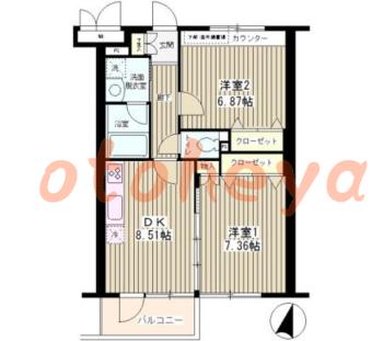 楽器ピアノ可相談 の 賃貸物件 2DK 13.8万円の図面１