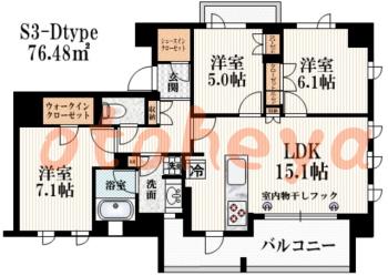楽器ピアノ可相談 の 賃貸物件 3LDK 17万円の図面１