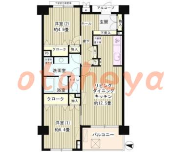 楽器ピアノ可相談 の 賃貸物件 2LDK 22.6万円の図面１