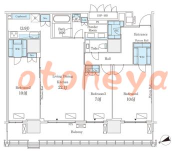 楽器ピアノ可相談 の 賃貸物件 3LDK 82万円の図面１