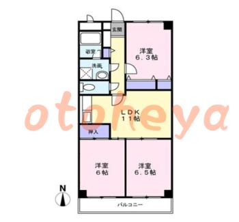 楽器ピアノ可相談 の 賃貸物件 3LDK 10.2万円の図面１