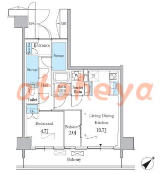 楽器ピアノ可相談 の 賃貸物件 2LDK 22.8万円の図面１
