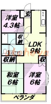 楽器ピアノ可相談 の 賃貸物件 3DK 8.2万円の図面１