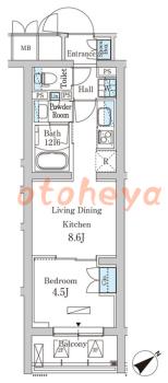 楽器ピアノ可相談 の 賃貸物件 1LDK 14.9万円の図面１