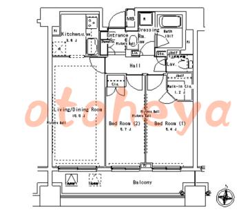 楽器ピアノ可相談 の 賃貸物件 2LDK 28.5万円の図面１