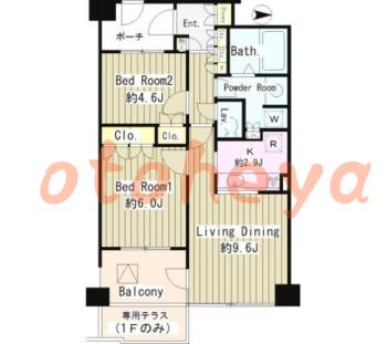 楽器ピアノ可相談 の 賃貸物件 2LDK 14.5万円の図面１