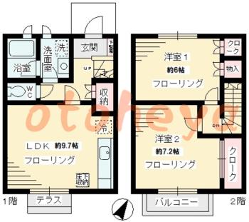 楽器ピアノ可相談 の 賃貸物件 2LDK 11万円の図面１