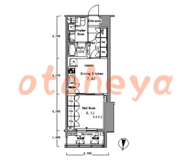 楽器ピアノ可相談 の 賃貸物件 1DK 13.7万円の図面１