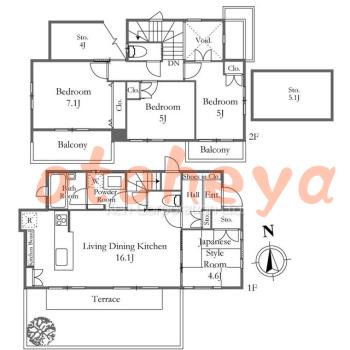 楽器ピアノ可相談 の 賃貸物件 4SLDK 21.5万円の図面１