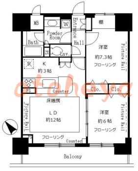 楽器ピアノ可相談 の 賃貸物件 2LDK 17.4万円の図面１