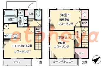 楽器ピアノ可相談 の 賃貸物件 2LDK 21.9万円の図面１