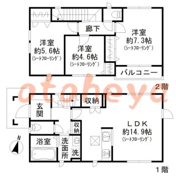 楽器ピアノ可相談 の 賃貸物件 3LDK 16万円の図面１