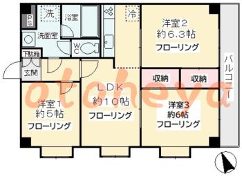 楽器ピアノ可相談 の 賃貸物件 3LDK 13万円の図面１
