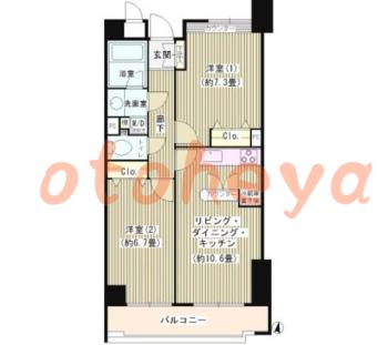 楽器ピアノ可相談 の 賃貸物件 2LDK 16万円の図面１