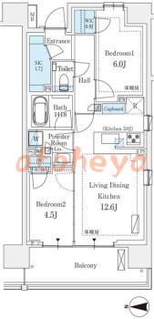 楽器ピアノ可相談 の 賃貸物件 2LDK 22万円の図面１