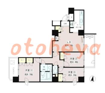 楽器ピアノ可相談 の 賃貸物件 3LDK 17.8万円の図面１