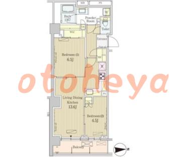 楽器ピアノ可相談 の 賃貸物件 2LDK 28.3万円の図面１