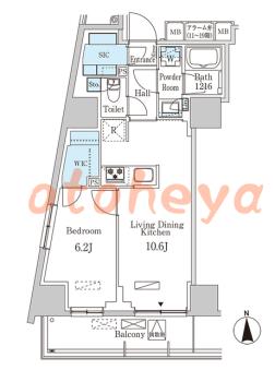 楽器ピアノ可相談 の 賃貸物件 1LDK 26.8万円の図面１