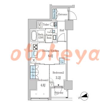 楽器ピアノ可相談 の 賃貸物件 2DK 19.9万円の図面１