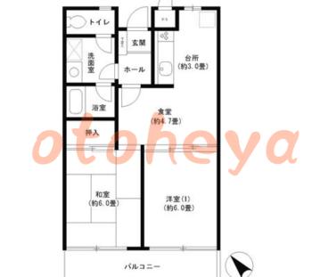 楽器ピアノ可相談 の 賃貸物件 2DK 10.8万円の図面１