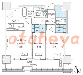 楽器ピアノ可相談 の 賃貸物件 2LDK 36万円の図面１