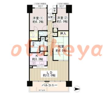 楽器ピアノ可相談 の 賃貸物件 3LDK 22.4万円の図面１